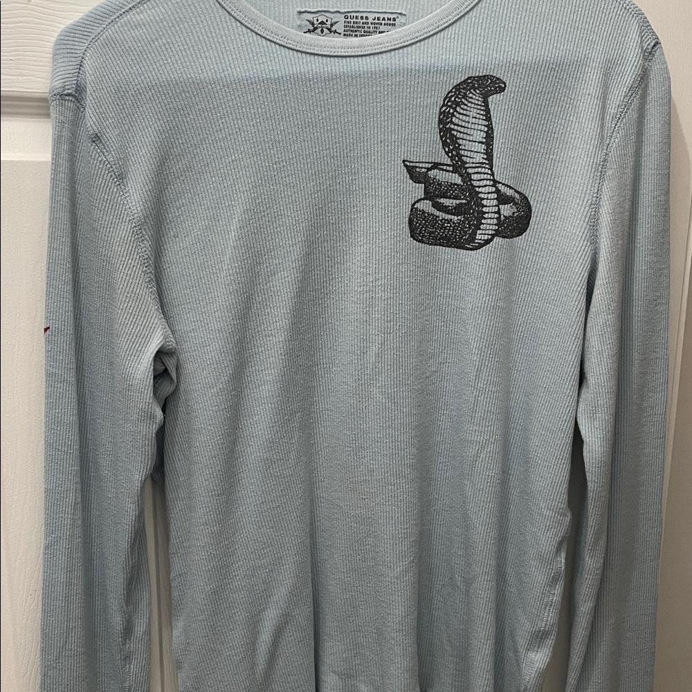 Guess Men's Light Blue Long Sleeve Shirt with Snake Design